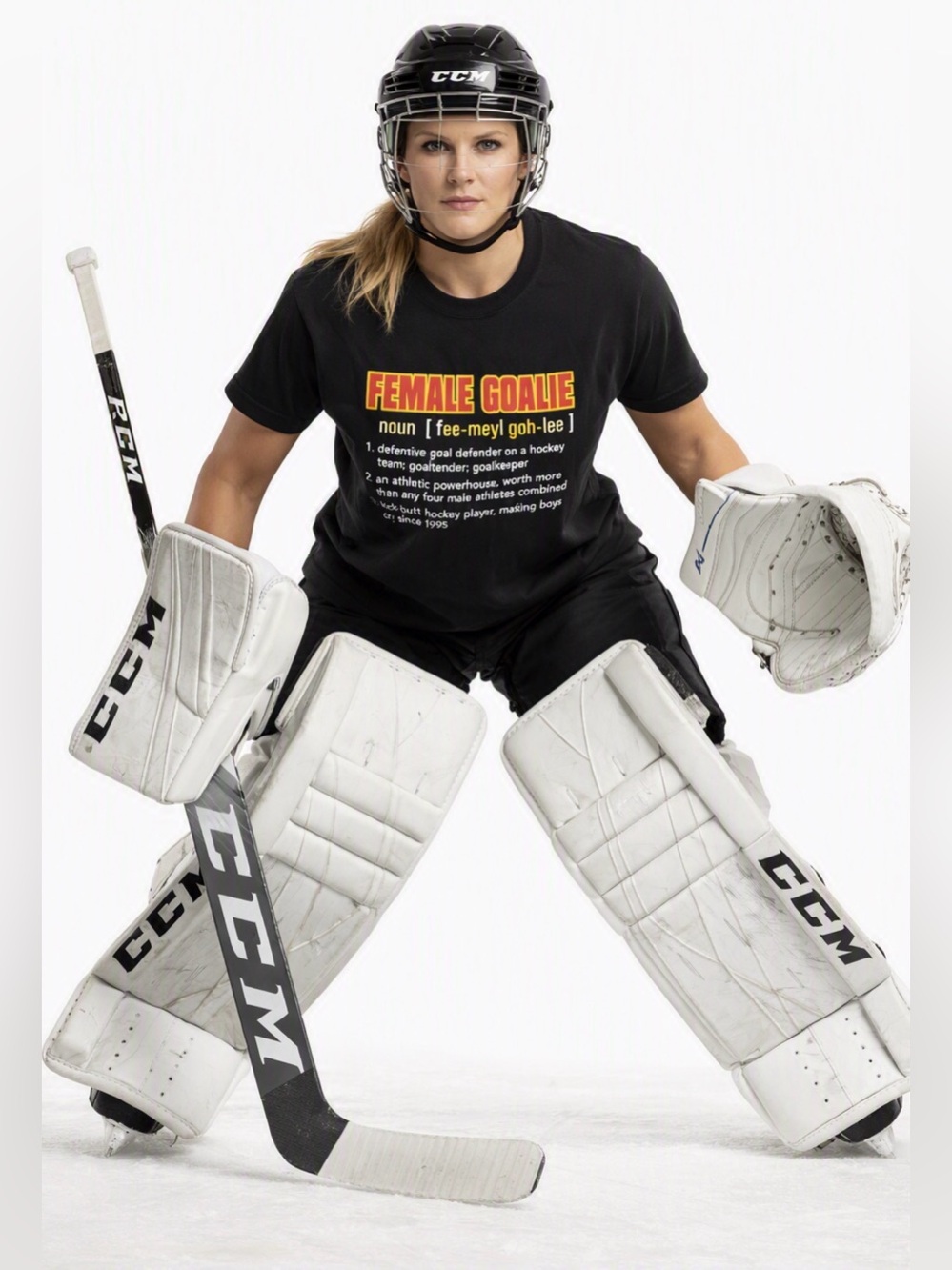 Gildan Women’s Hockey Goalie Graphic Tee in Black Sz 2XL